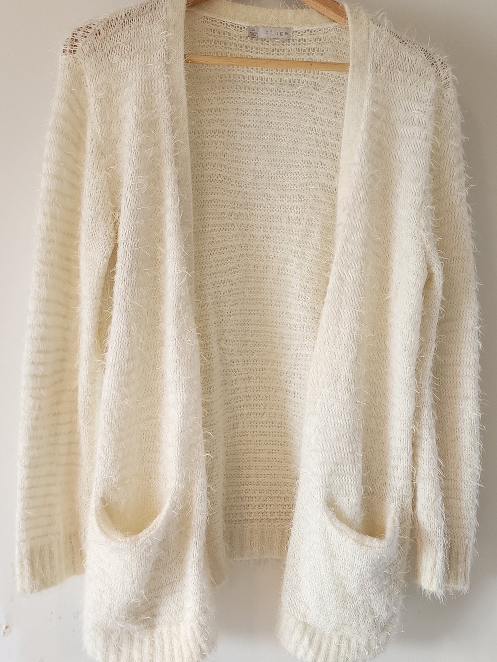 Hinge Soft Ivory Fuzzy Button-Front Cardigan with Pockets Size Medium